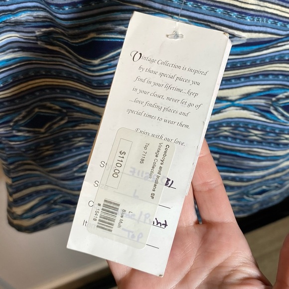 NWT Vintage Collection Cowboys and Indians Aztec 71185 Crossover Top Blue Multi - Picture 8 of 9